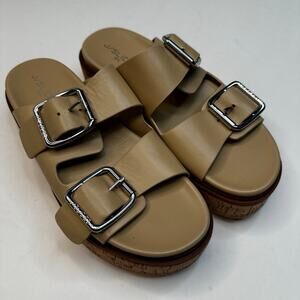 NEW J Slides Sand Leather Double Buckle Platform Sandals